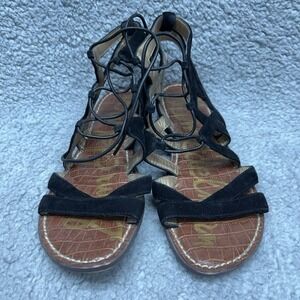 Sam Edelman Gemma Gladiator Sandals Womens 6.5 M Black Suede Lace Up